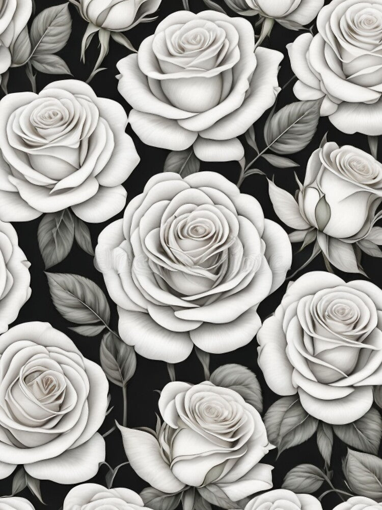 "Hand Drawn" White Roses by Sun-Soles