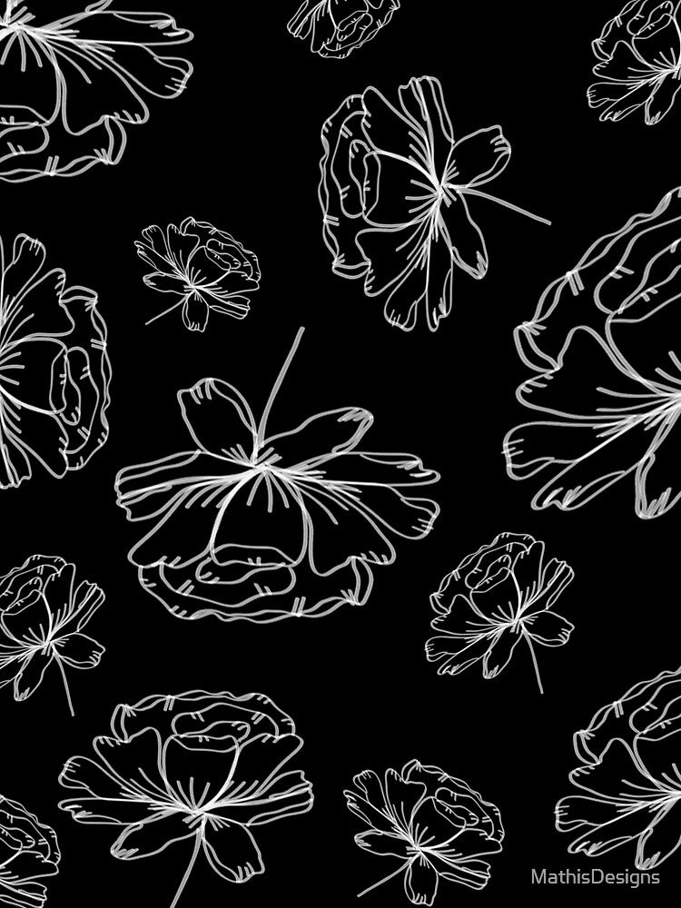 Hand Drawn Peonies Black by MathisDesigns