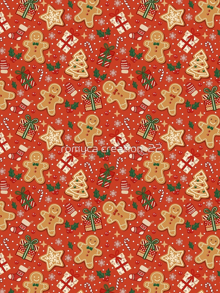 Cute Christmas Gingerbread Cookies & Holiday Gifts Seamless Pattern by romyca creation_22