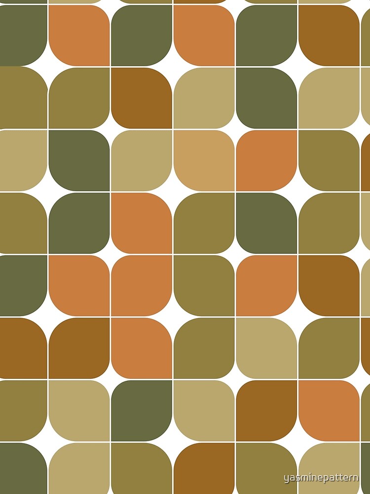 Abstract retro mid century modern   geometric  pattern in brown , beige, and coral by Yasminepatterns