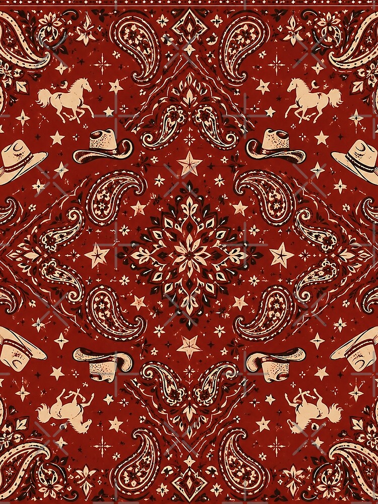 Vintage Cowboy Bandana Paisley Western Rodeo Pattern by RJACreative