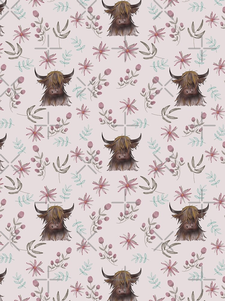 Highland Cow Pink Floral by ChantalDesign