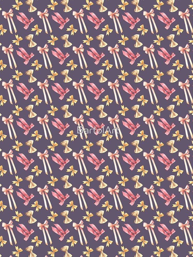 Watercolor ribbons and bows seamless pattern. Red, golden, beige Hand drawn coquette illustration by BartolArt