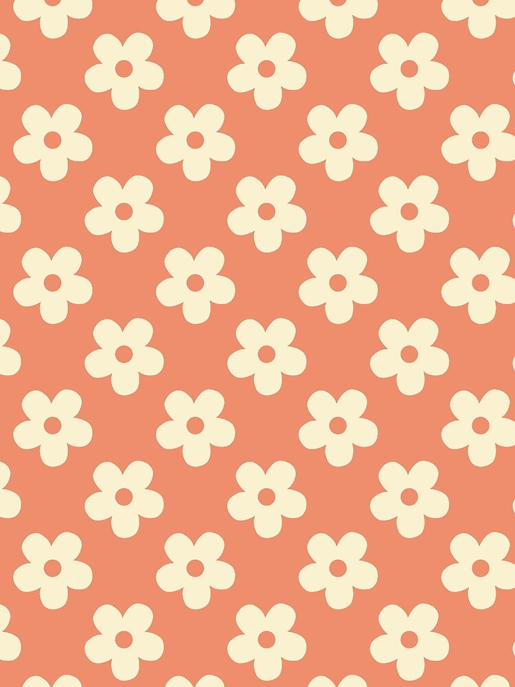 Terracotta Orange and Cream Retro Floral Pattern | Vintage Orange and Cream Flowers | Groovy Cottagecore Coral Botanical Pattern | Preppy Vintage Daisies | Terracotta Floral Pattern by VivaFy