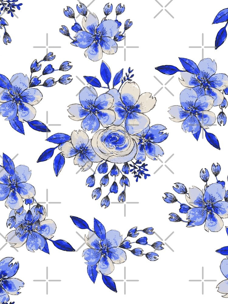 Blue and White Bouquet of Flowers Pattern by RosalieReeves