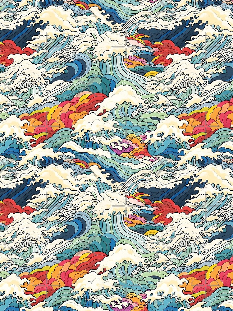 Japanese Ocean Wave Pattern – Colorful Ukiyo-e Inspired Aesthetic Design by PRINYOS