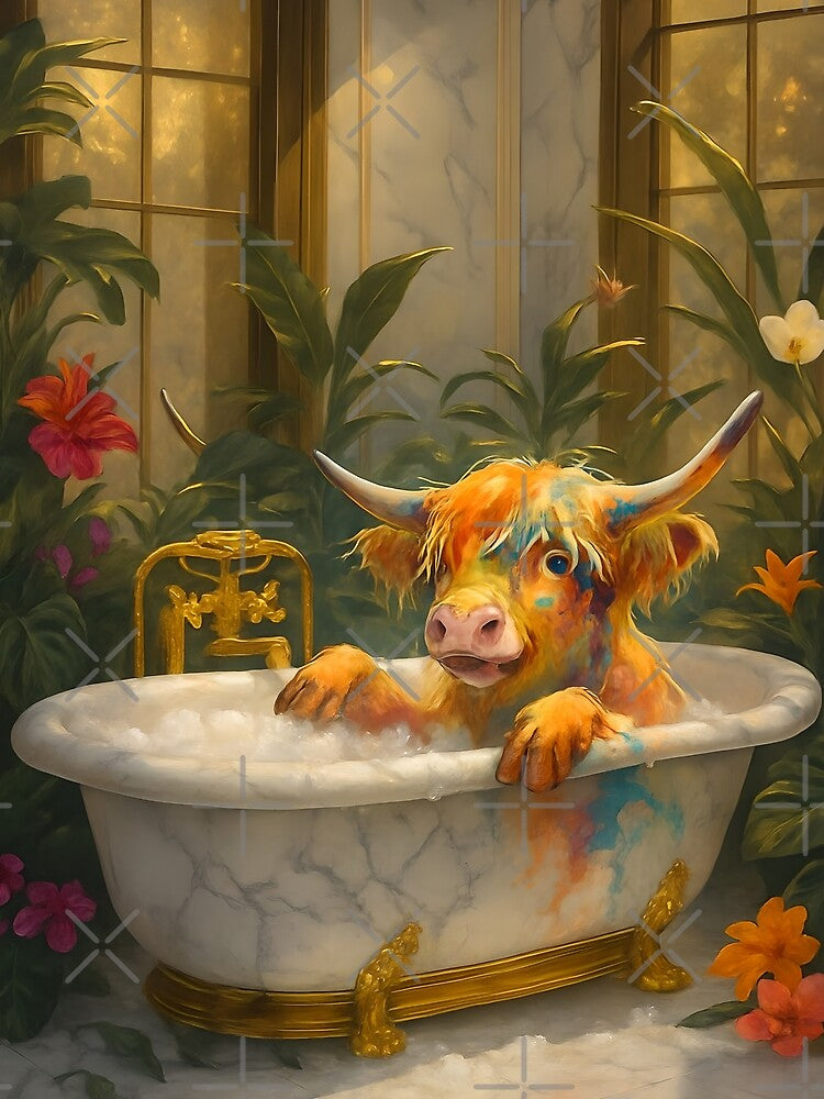 Highland cow taking a bath by Metaverse8