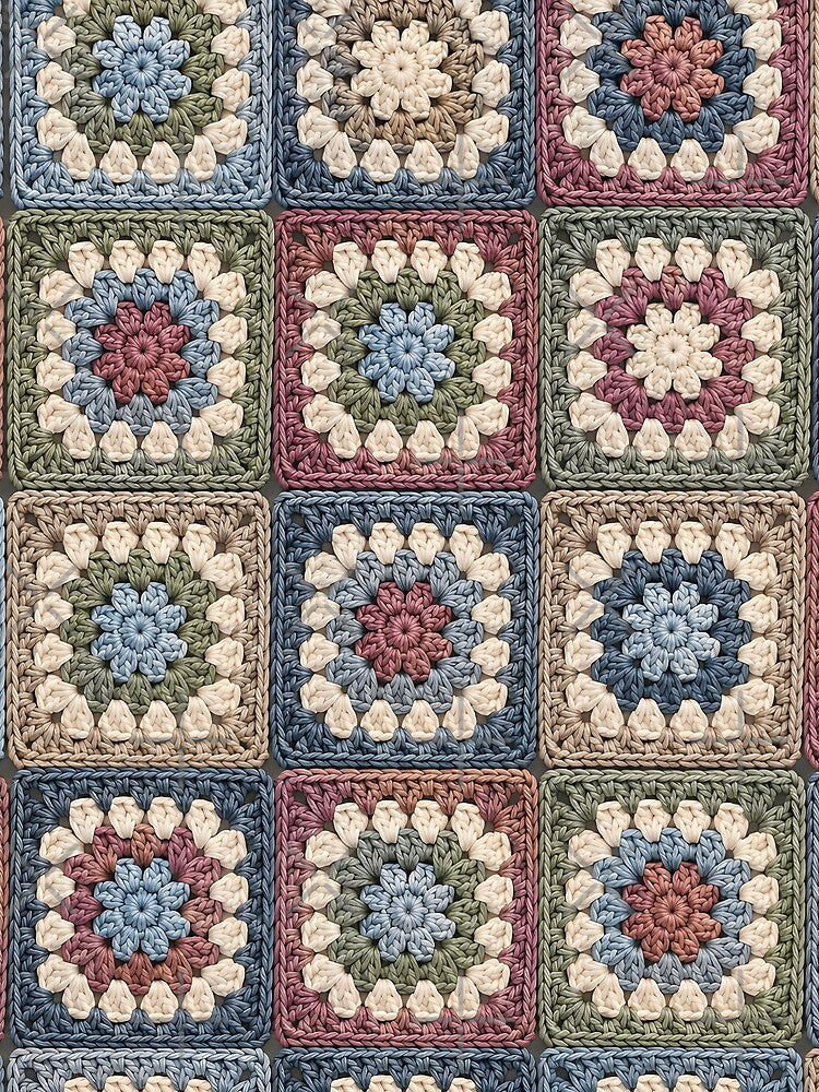 Vintage Crochet Granny Squares Pattern – Cozy Handmade Yarn Design by blankTeeShirt
