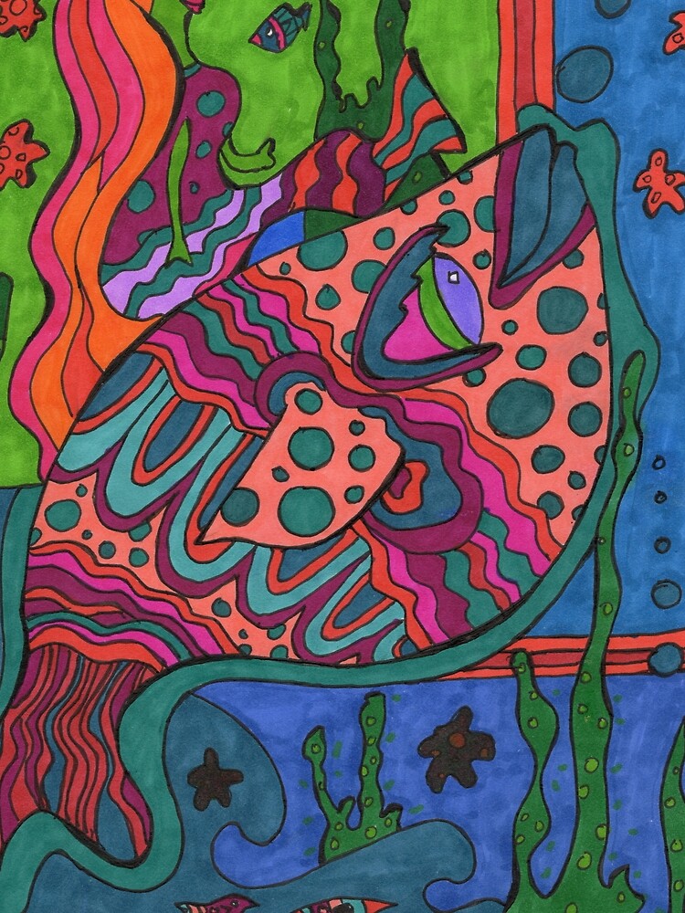 Psychedelic colorful ocean illustration by Abirdflyingnorth