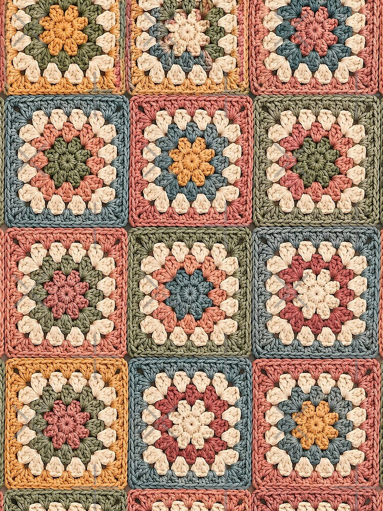 Vintage Crochet Granny Square Floral Pattern by blankTeeShirt