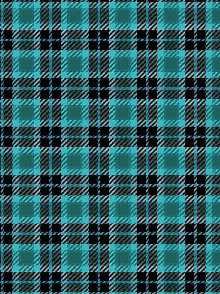 Cyber Y2K Cyan Teal and Black Plaid Pattern | Cool Alt Grunge Tartan Aesthetic by BrontesWhimsyStore