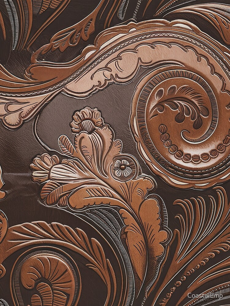 Tooled Leather Western Floral Pattern Vintage Cowboy Rustic Leathercraft Design by CoastalEmp