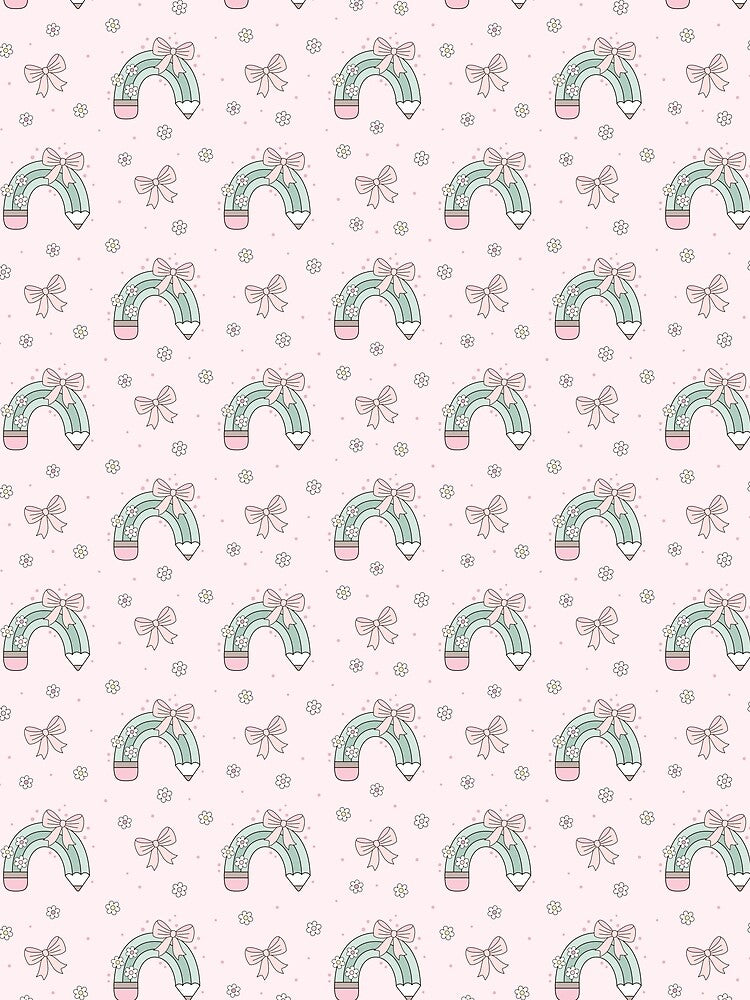 School Pattern with Coquette Pencils Bows and Flowers by Julza Art