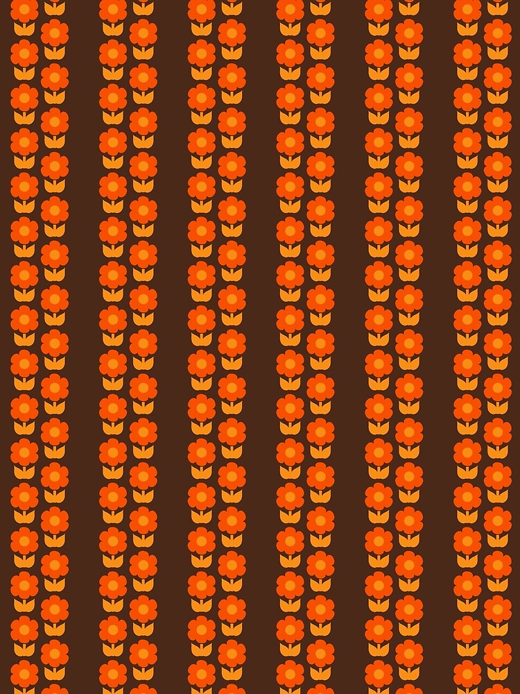 Retro 70s Floral Stripes Jonnty Flower Vertical Pattern in 1970s Brown and Orange by kierkegaard