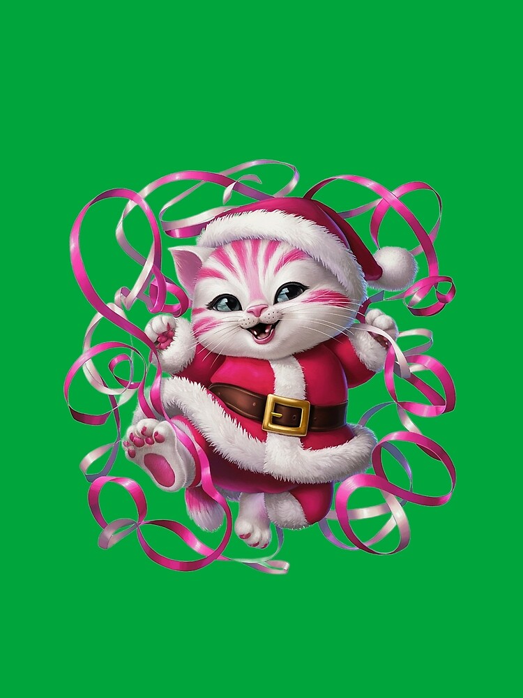 Christmas Kitty With Pink Ribbon | Green by PinkGoddessLove