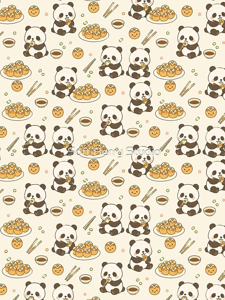 Kawaii Panda Takoyaki Japanese Food Pattern by Soft Berry Studio