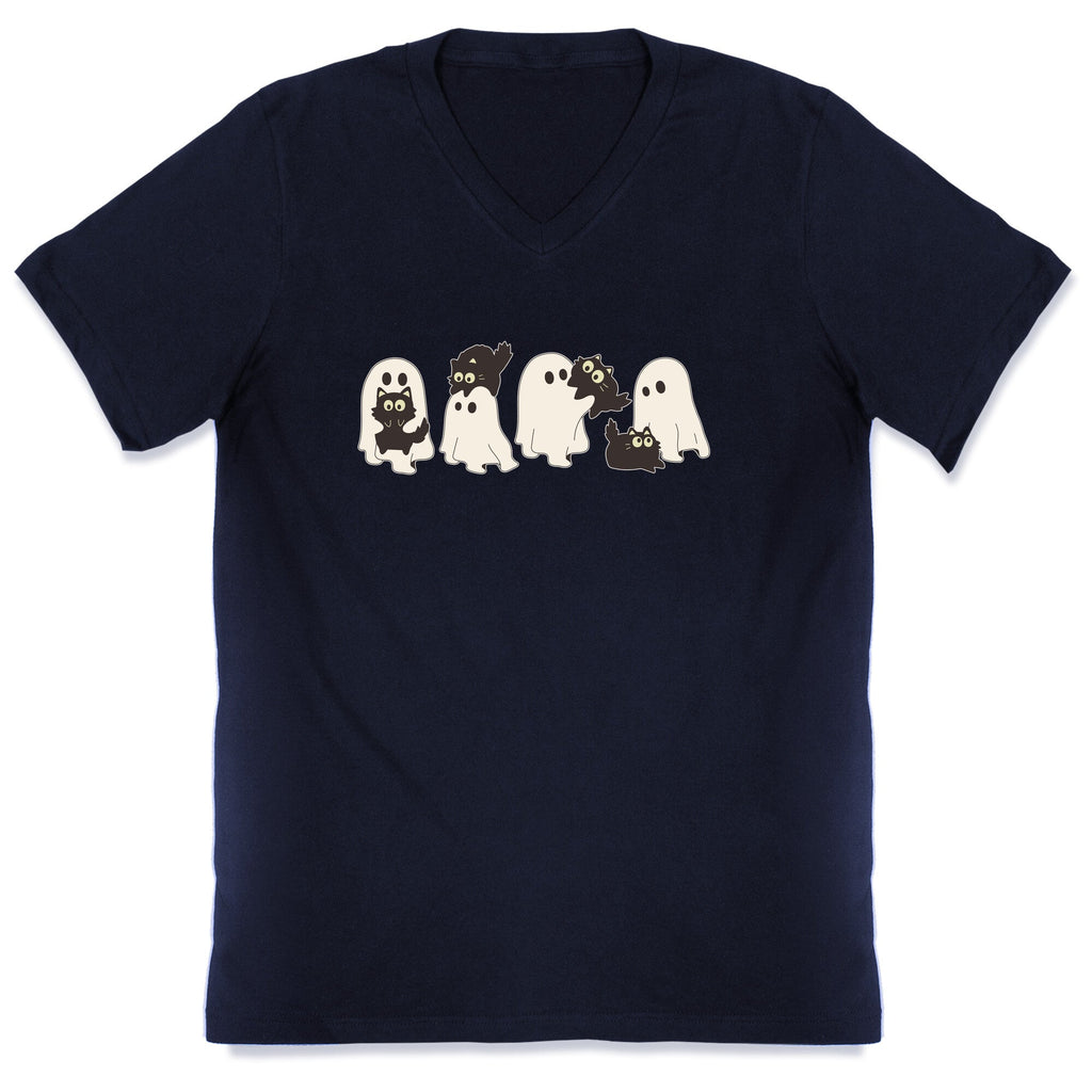 Cute Ghost Cats V-Neck Unisex