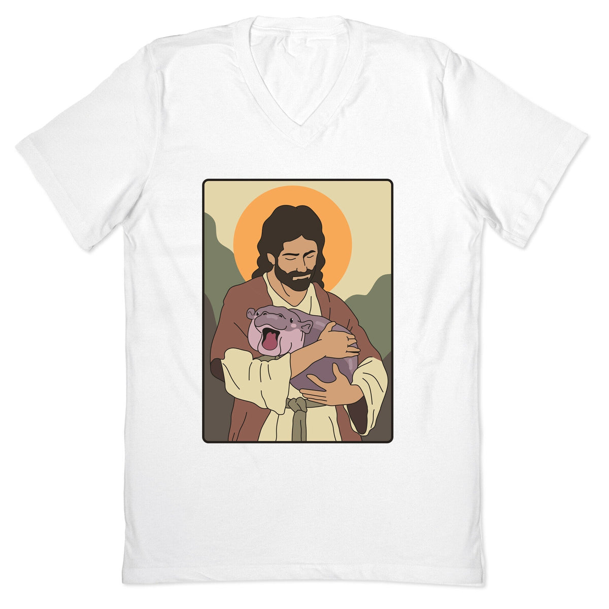 Moo Deng Jesus V-Neck Unisex