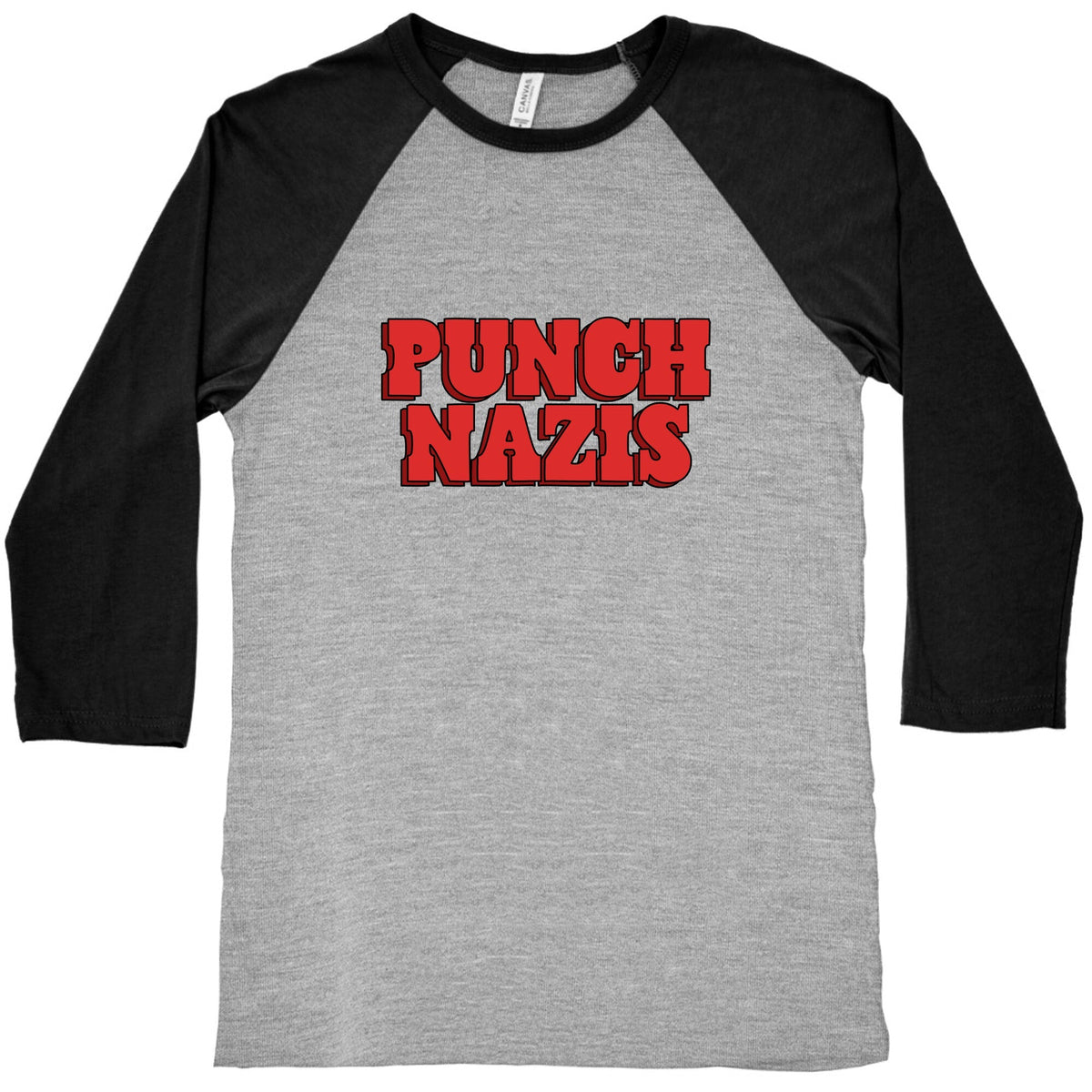 Punch Nazis Red Text Baseball Tee Unisex