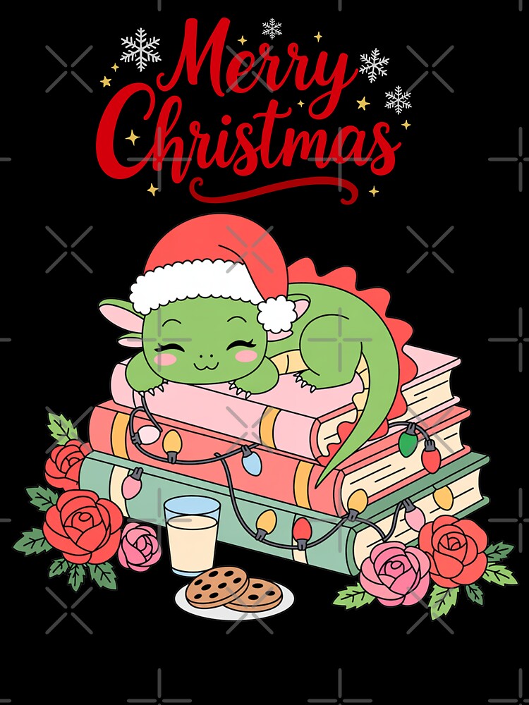 funny Christmas Bookish Dragon cute Xmas book lover graphic gift by Amzkao