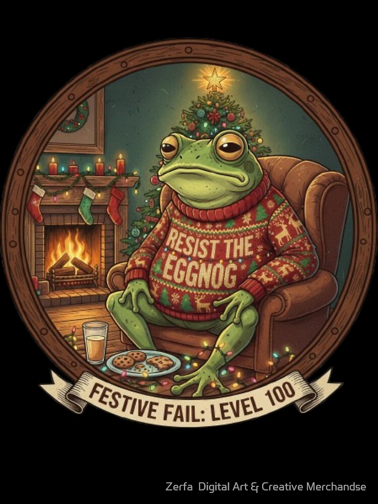 Frog Resist The Eggnog Festive Fail Christmas Sticker by Zerfa  Digital Art & Creative Merchandse