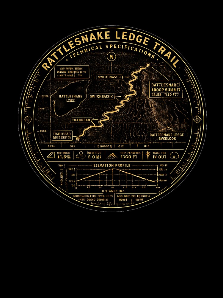 Rattlesnake Ledge Trail Technical Hiking Map Retro Badge Design by Swanny's Custom T-shirt and Gift Designs