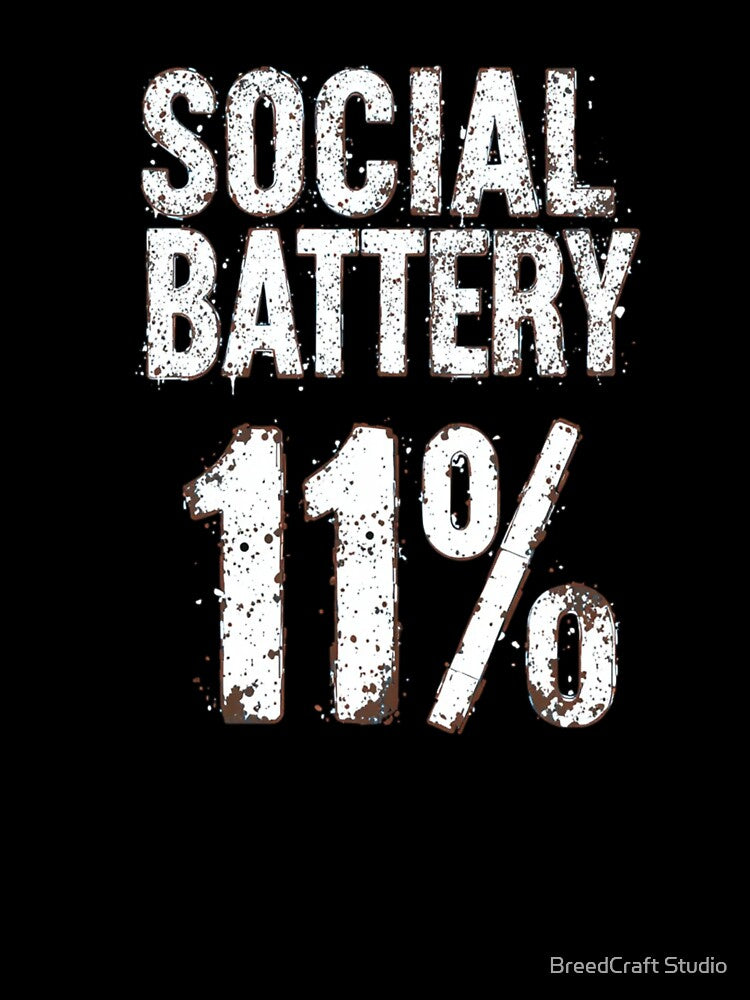Funny Social Battery 1% Introvert Humor Design by  BreedCraft Studio