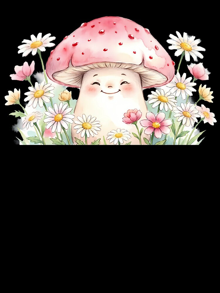 Happy Mushroom Friends - Kawaii Cottagecore Mushroom with Flowers Watercolor Art by SupernovaNote
