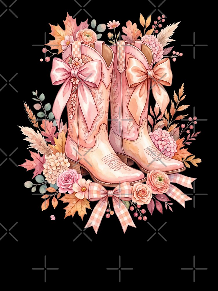 Pink Coquette Cowgirl Boots with Floral Western by dudelinart