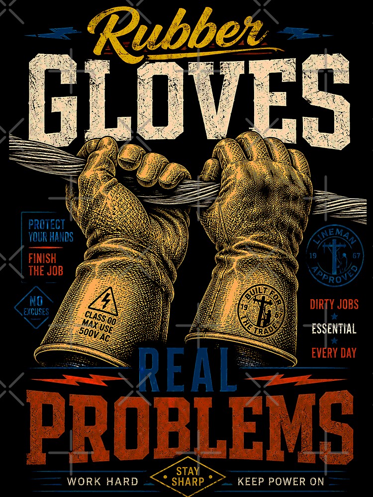 Industrial Lineman Graphic | Rubber Gloves Real Problems by RoyalOrderGallery