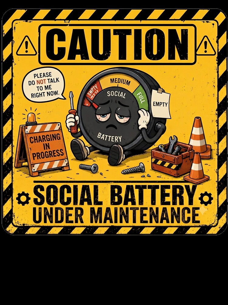 Caution: Social Battery Under Maintenance | Funny Introvert Sticker & T-Shirt by FuzzDrive