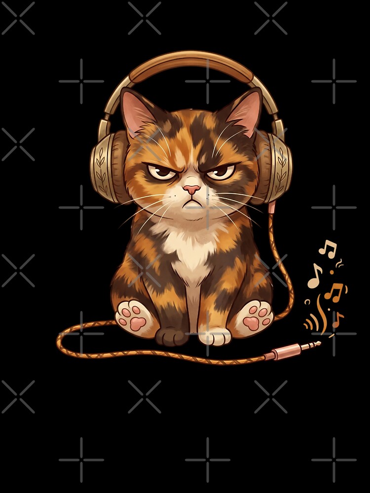 Grumpy Calico Cat Vintage Bronze Headphones by CrystalMineArts