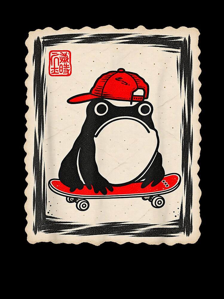 Grumpy Frog Skateboard Japanese Streetwear Aesthetic Vintage by mari-kayden