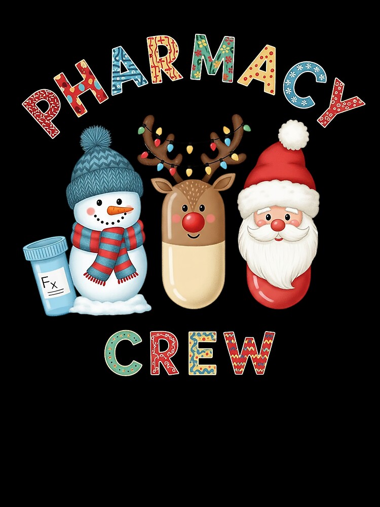 Pharmacy Crew Christmas Cute Pills Snowman Santa Reindeer by TalalosART