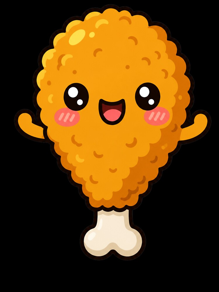 Cute Kawaii Fried Chicken Drumstick Cartoon | Happy Chicken Nugget Chibi Food Character by MonkeyVibe