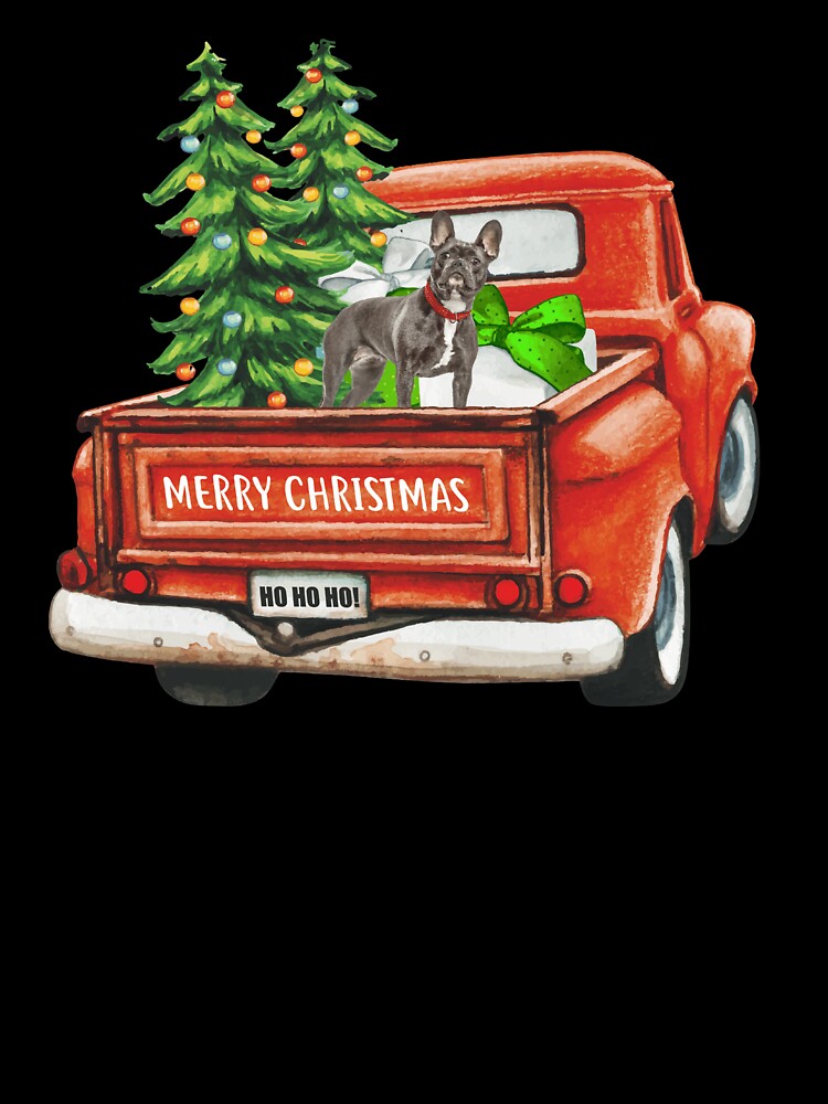 Red Vintage Merry Christmas Truck with French Bulldog Dog by michellejustice