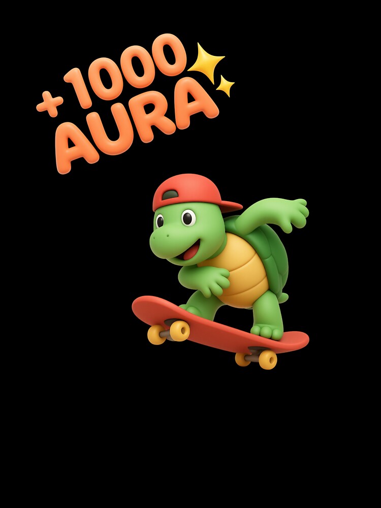 1000 Aura Cute 3D Skateboarding Turtle Sticker by thazinart