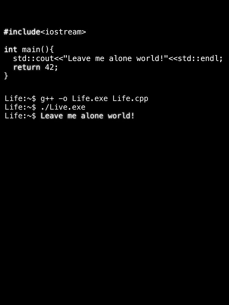 Programming code "Leave me alone world!" by BIXIDEV