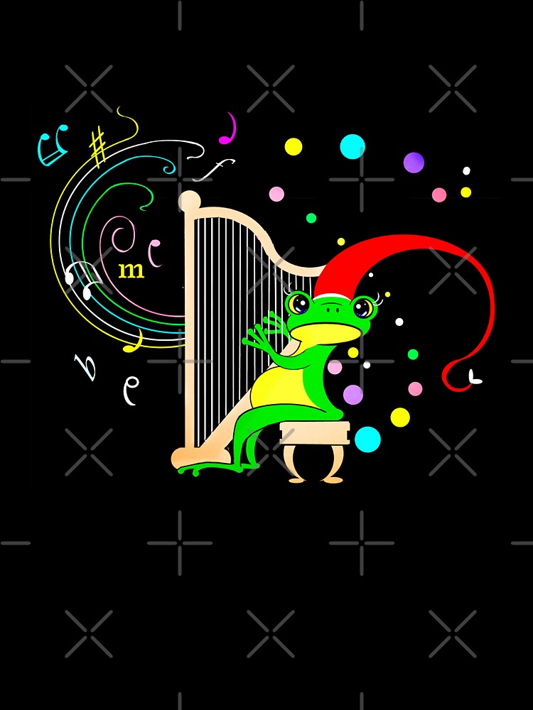 Happy Christmas frog playing harp by Shirley cute art