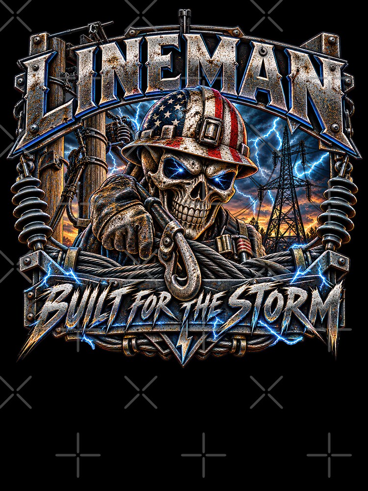 Lineman Built for the Storm – Powerline Worker Skull by artistwill