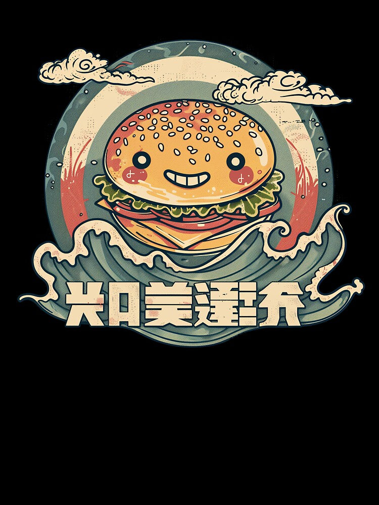 Kawaii Japanese styleBurger  Food Illustration by nomiraclehere