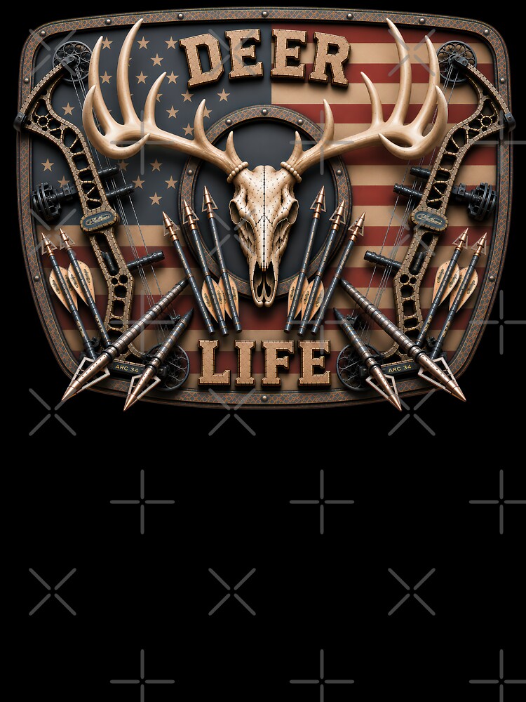 Whitetail Deer Life Bow Hunting American Flag Hunting Skull Wall Art by artistwill