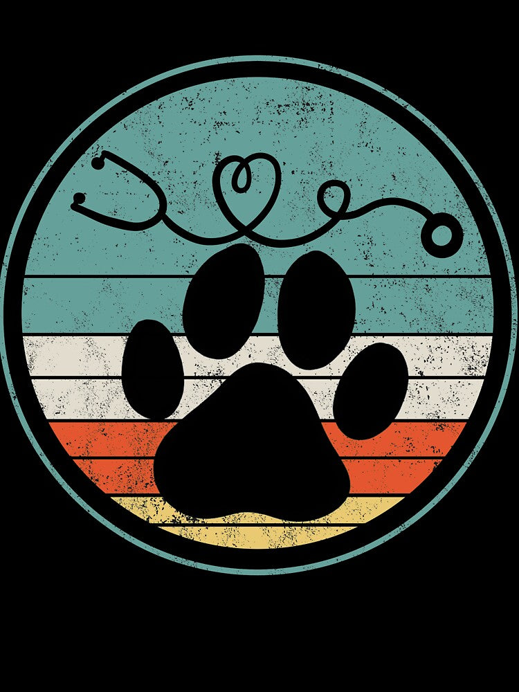 Veterinarian Vet Tech Stethoscope Paw Retro by Mealla