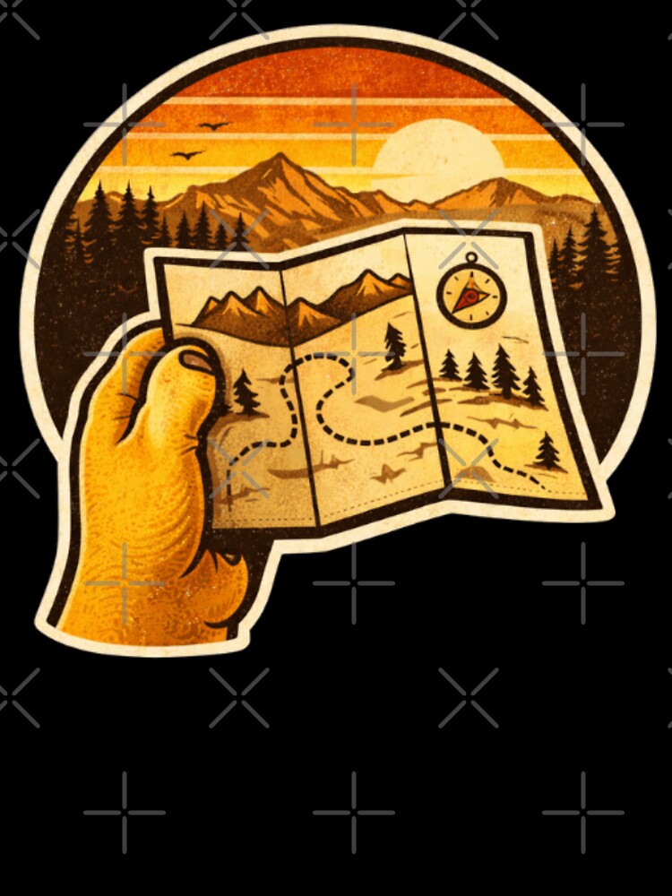 Hiking Adventure Map – Retro Mountain Trail Compass Sticker by PawPrintCustom