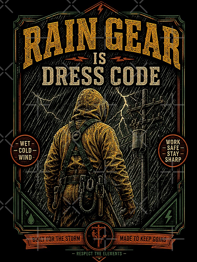 Rain Gear Is Dress Code | Heavy Storm Lineman Art by RoyalOrderGallery