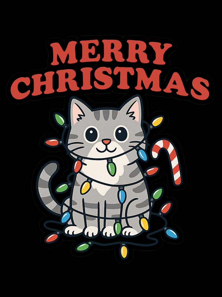 Meowy Christmas Cat Tangled in Lights Funny Santa Claws Holiday Design for Stickers, Mugs, Cards, and Apparel by Eclipse 3699