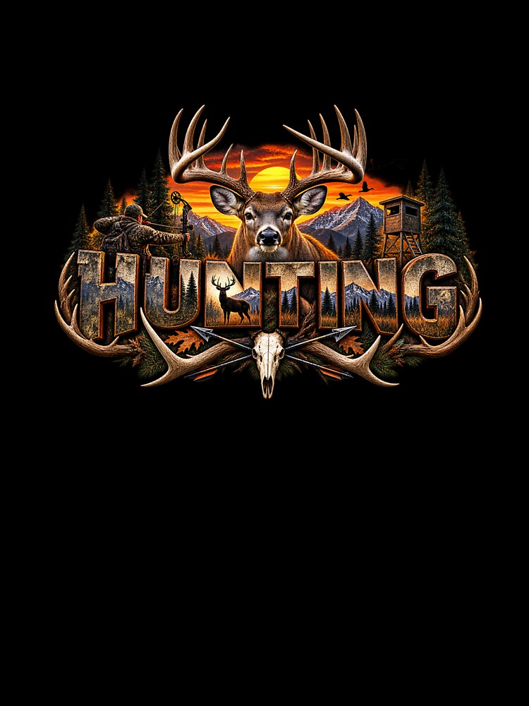 Sunset Deer Whitetail Buck Antler Mountain Forest Hunting Outdoorsman by RawEdgeStudios