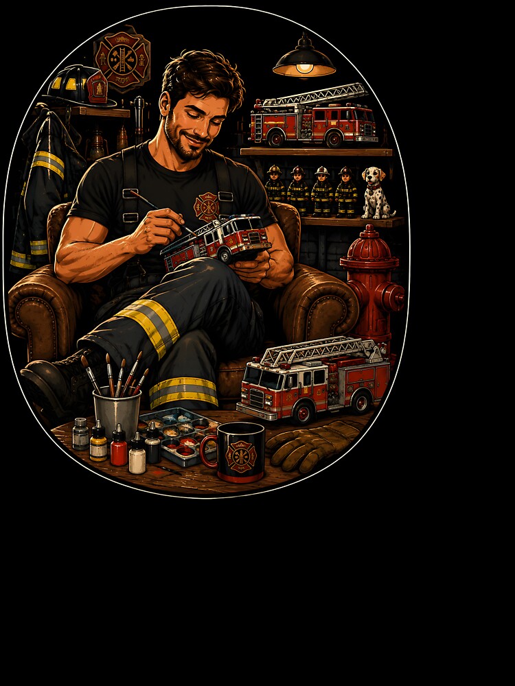 Firefighter Hobby Fire Truck Model Collector Funny Art by Tbenghali