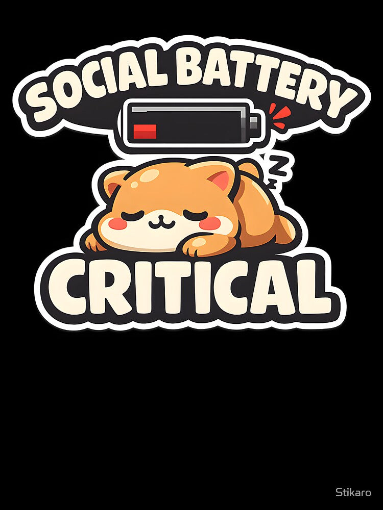 Social Battery Critical Cute Sleeping Cat by Stikaro