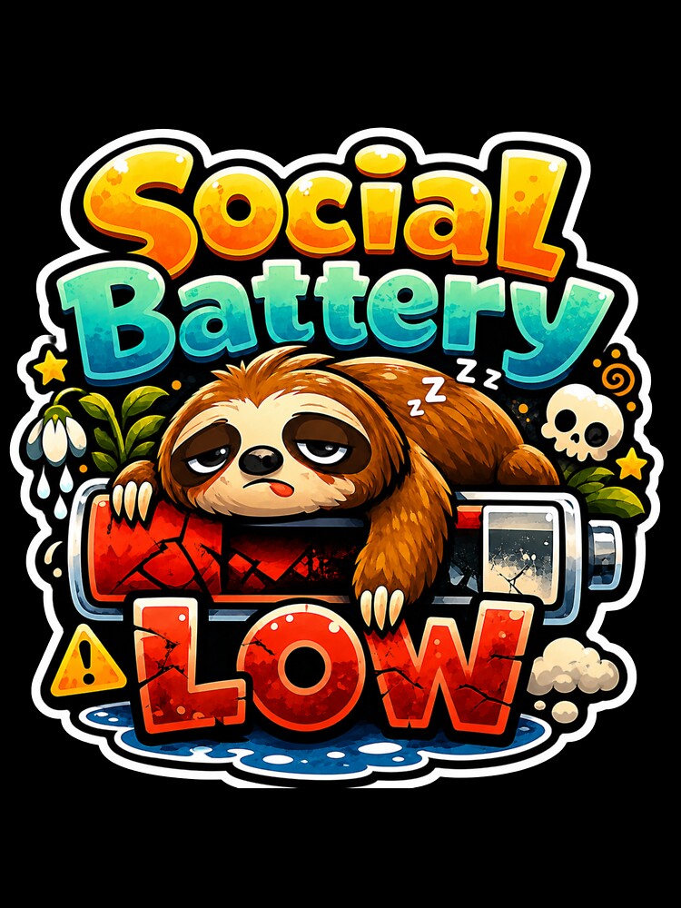Social Battery Low Funny Sloth Sticker by PixoNest
